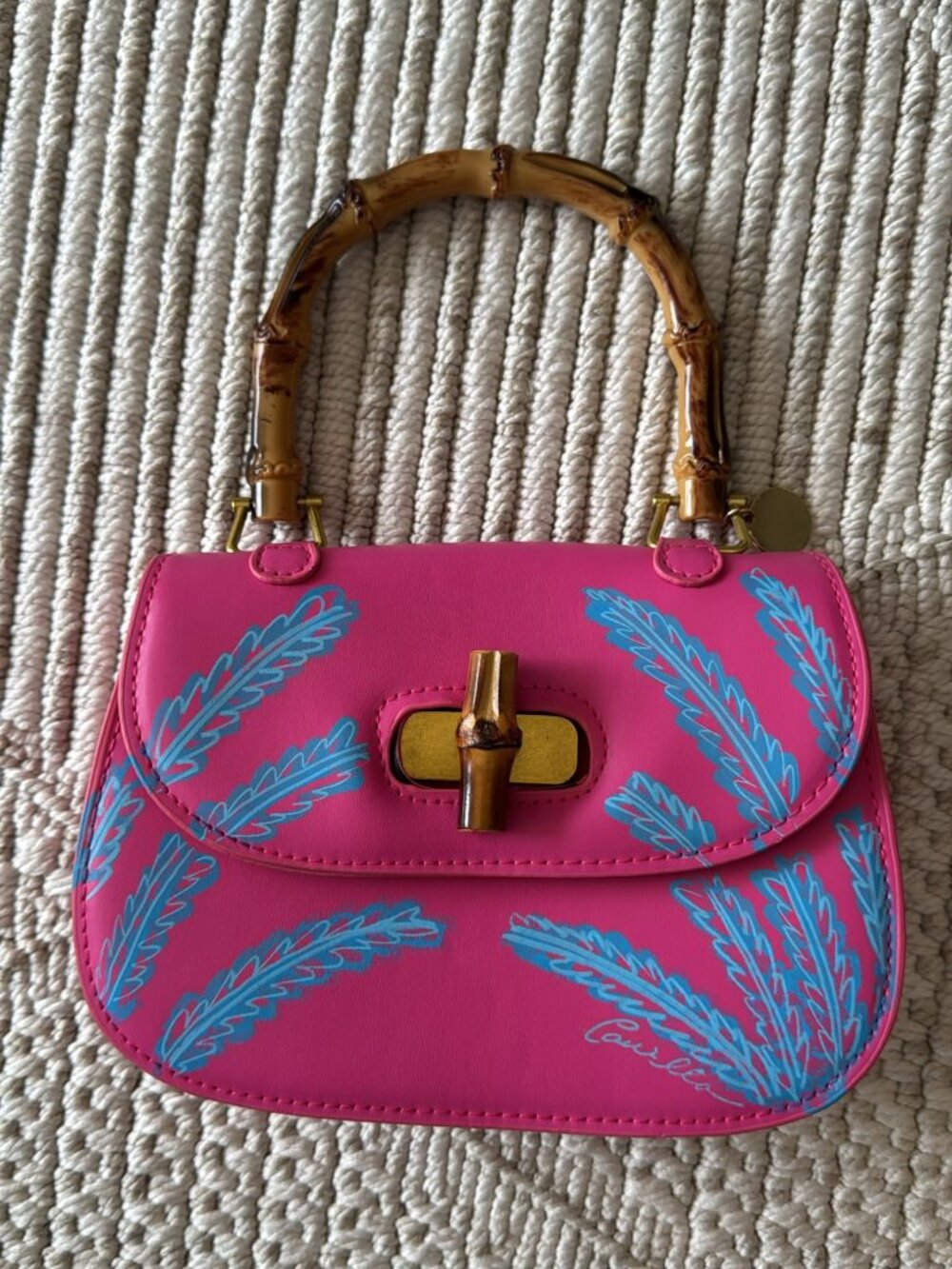 Purse, pink and blue, bamboo touch